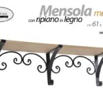Mensola da Parete METALLO NERO RIPIANO LEGNO Pensile MODERNO CLASSICO 61*13*17cm