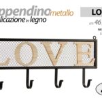 APPENDIABITI DA PARETE APPENDINO Attaccapani METALLO LEGNO GANCIO A 4 LOVE 46*20