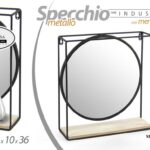 SPECCHIO MENSOLA DA PARETE SPECCHIERA CORNICE METALLO NERO INDUSTRIA 36*34 cm