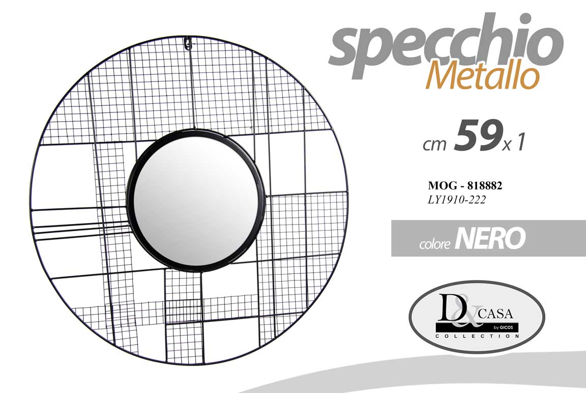 8025569818882 SPECCHIO DA PARETE TONDO SPECCHIERA CORNICE METALLO NERO Moderno INDUSTRIA 59 cm - immagine 1