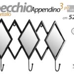 APPENDIABITI DA PARETE SPECCHIO APPENDINO Attaccapani METALLO 3 GANCI  52*34