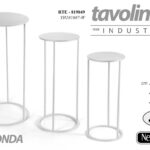 SET 3 TAVOLINI TONDI COLONNINE METALLO BIANCO TAVOLO PORTA PIANTA 70/60/50 cm