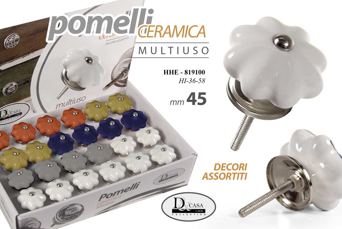 8025569819100 POMELLO TONDO MOBILE CASSETTIERA CERAMICA METALLO BIANCO COLOR 0,45CM - immagine 1