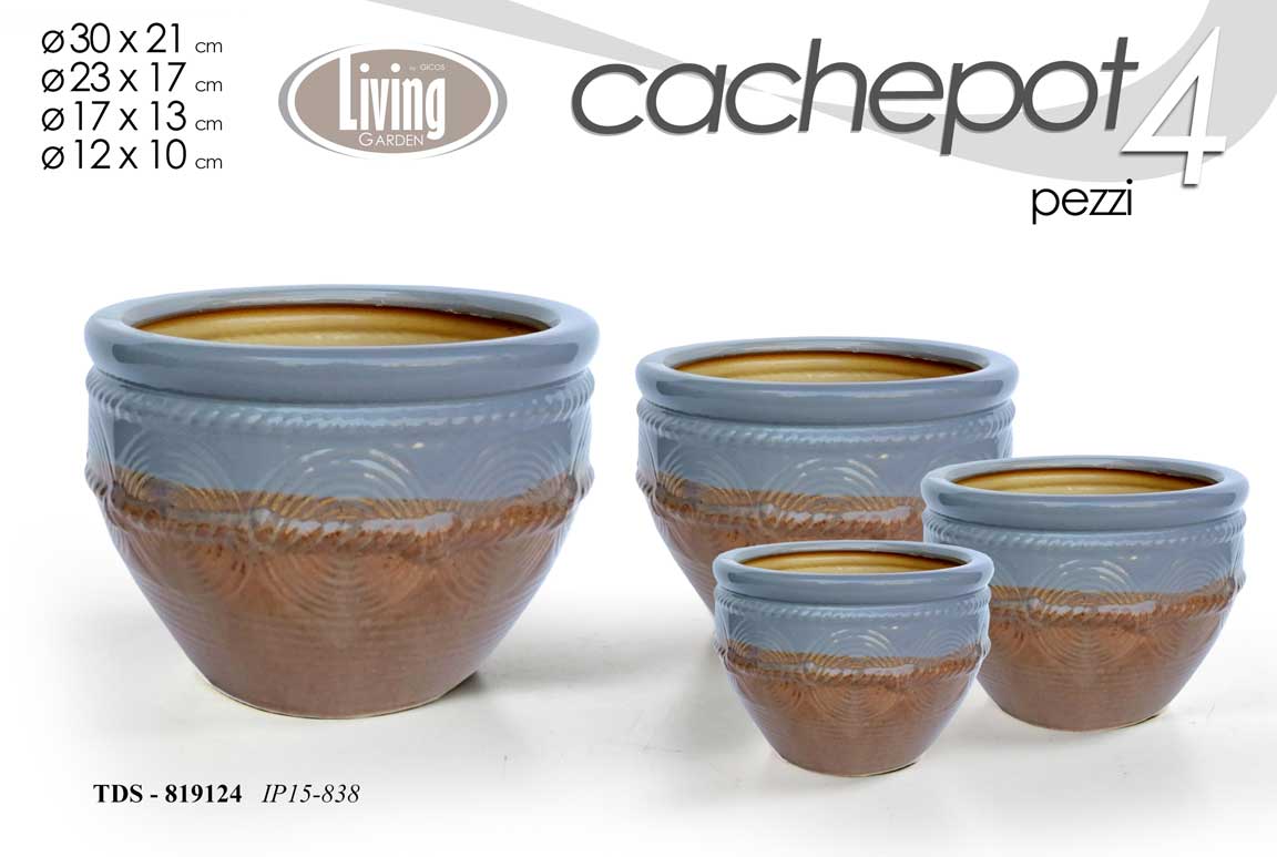 8025569819124 4 VASI CACHEPOT VASO PORTA PIANTA CERAMICA MODERNO CLASSICO BLU 30/23/17/12cm - immagine 1