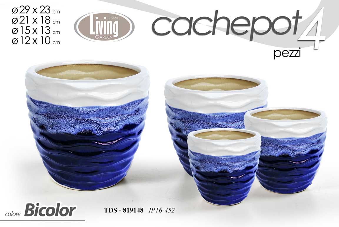 8025569819148 4 VASI CACHEPOT CERAMICA MODERNO CLASSICO VINTAGE VASO BIANCO BLU BC 29/21/15/12 - immagine 1
