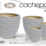 3 VASI CACHEPOT CERAMICA MODERNO CLASSICO VINTAGE VASO ONDE GRIGIO 29/21/15/12cm