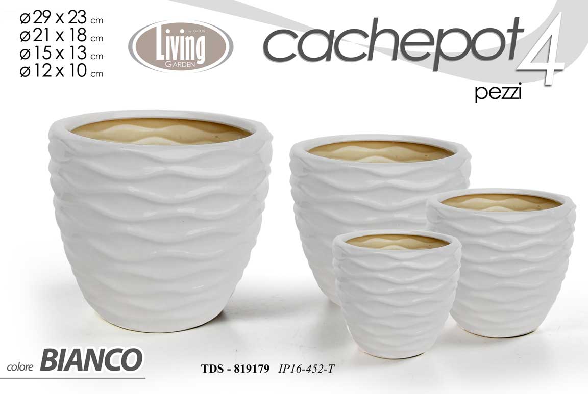 8025569819179 4 VASI CACHEPOT CERAMICA MODERNO CLASSICO VINTAGE VASO ONDE GRIGIO 29/21/15/12cm - immagine 1