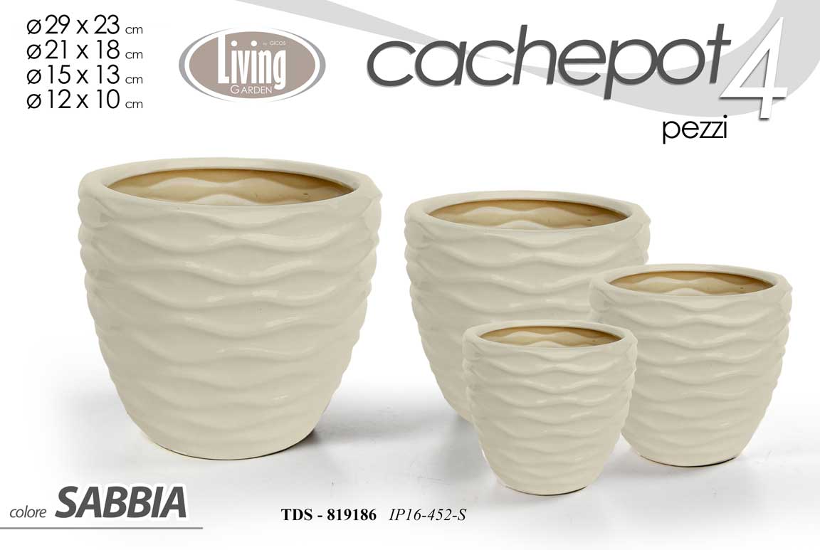 8025569819186 4 VASI CACHEPOT CERAMICA MODERNO CLASSICO VINTAGE VASO ONDE ECRù 29/21/15/12 - immagine 1