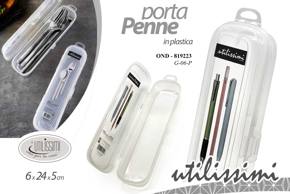 8025569819223 Porta penne scuola ufficio astuccio colori matite rigido organizer plastica 24cm - immagine 1