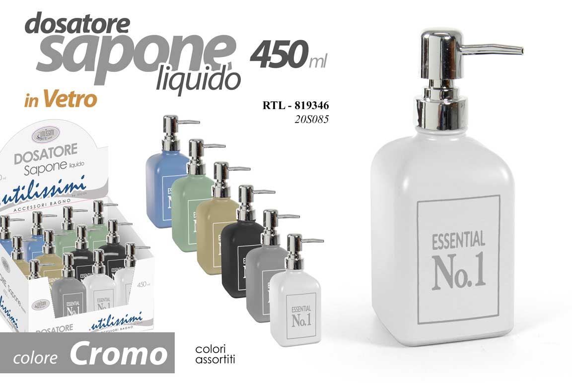 8025569819346 Dosatore sapone liquido essential no.1 quadrato dispenser bagno vetro ass 18 cm - immagine 1