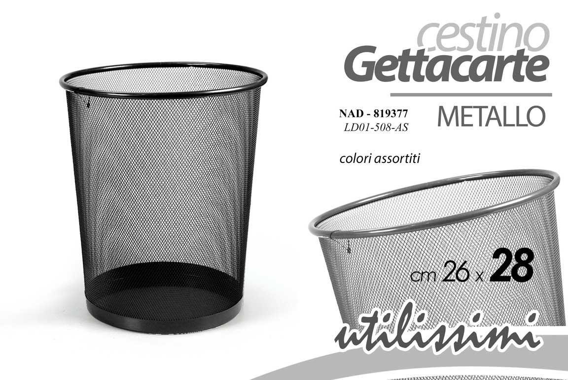 8025569819377 Cestino gettacarte pattumiera ufficio cameretta metallo traforato ass 28x26 cm - immagine 1