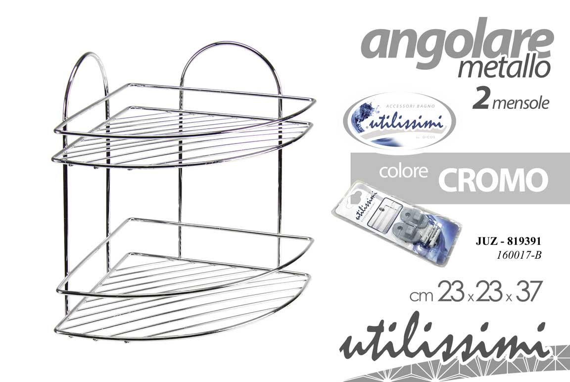 8025569819391 Mensola angolare doccia 2 piani angolo bagno salvaspazio metallo cromo 37 cm - immagine 1