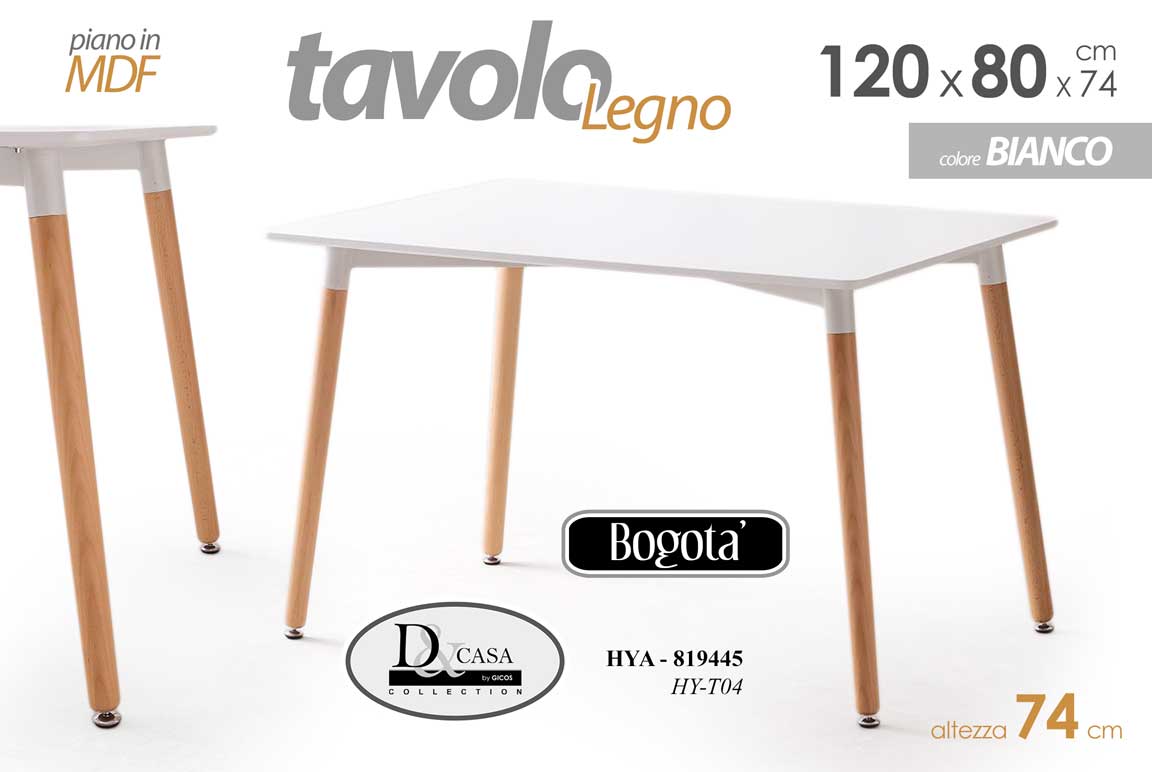 8025569819445 TAVOLO MODERNO TOP BIANCO TAVOLINO NORDICO PIEDI LEGNO LEGNO NATURAL 120*80*h74 - immagine 1