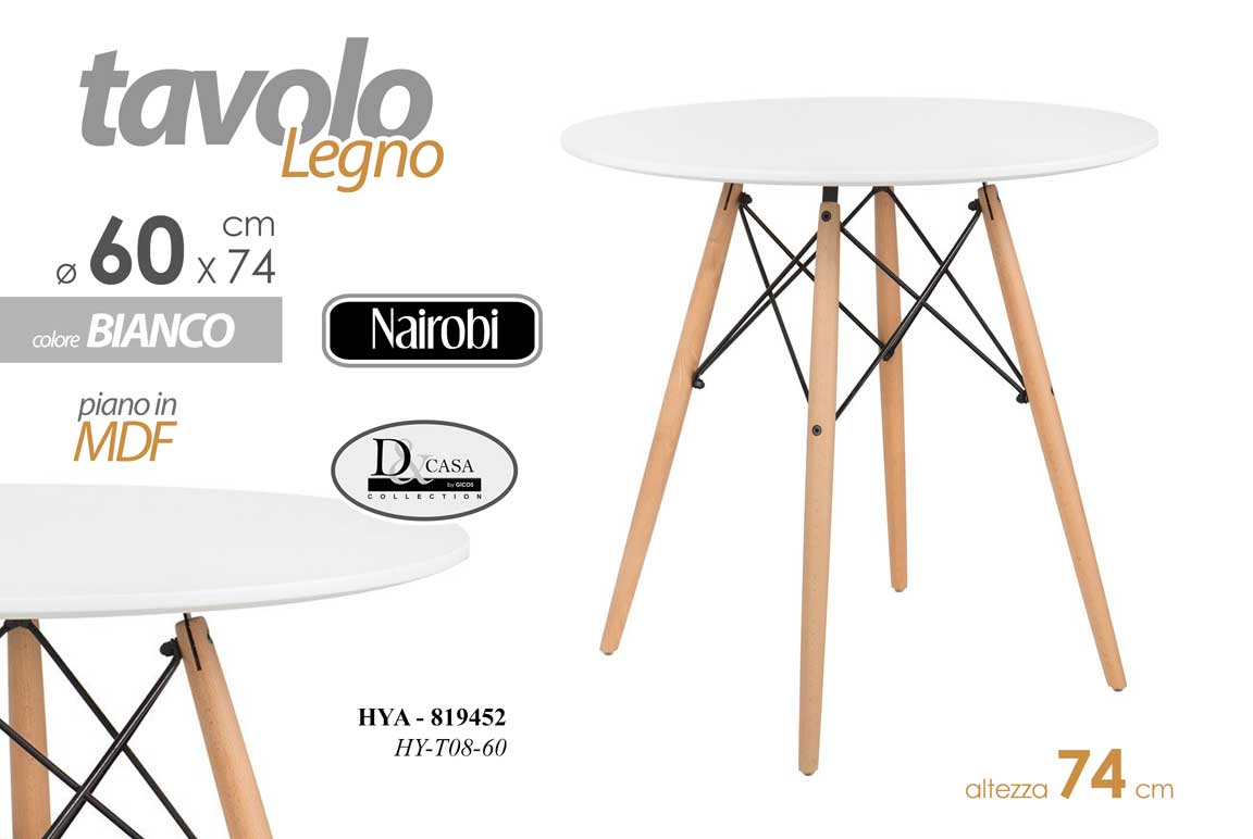 8025569819452 TAVOLO BIANCO TAVOLINO CAFFè NORDICO LEGNO SALOTTO MODERNO PIEDI LEGNO Ø60*74 - immagine 1
