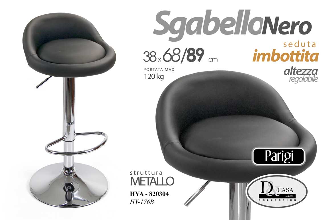 8025569820304 SGABELLO BAR ROBUSTO SEDUTA IMBOTTITA MODERNO Cucina Regolabile NERO - immagine 1