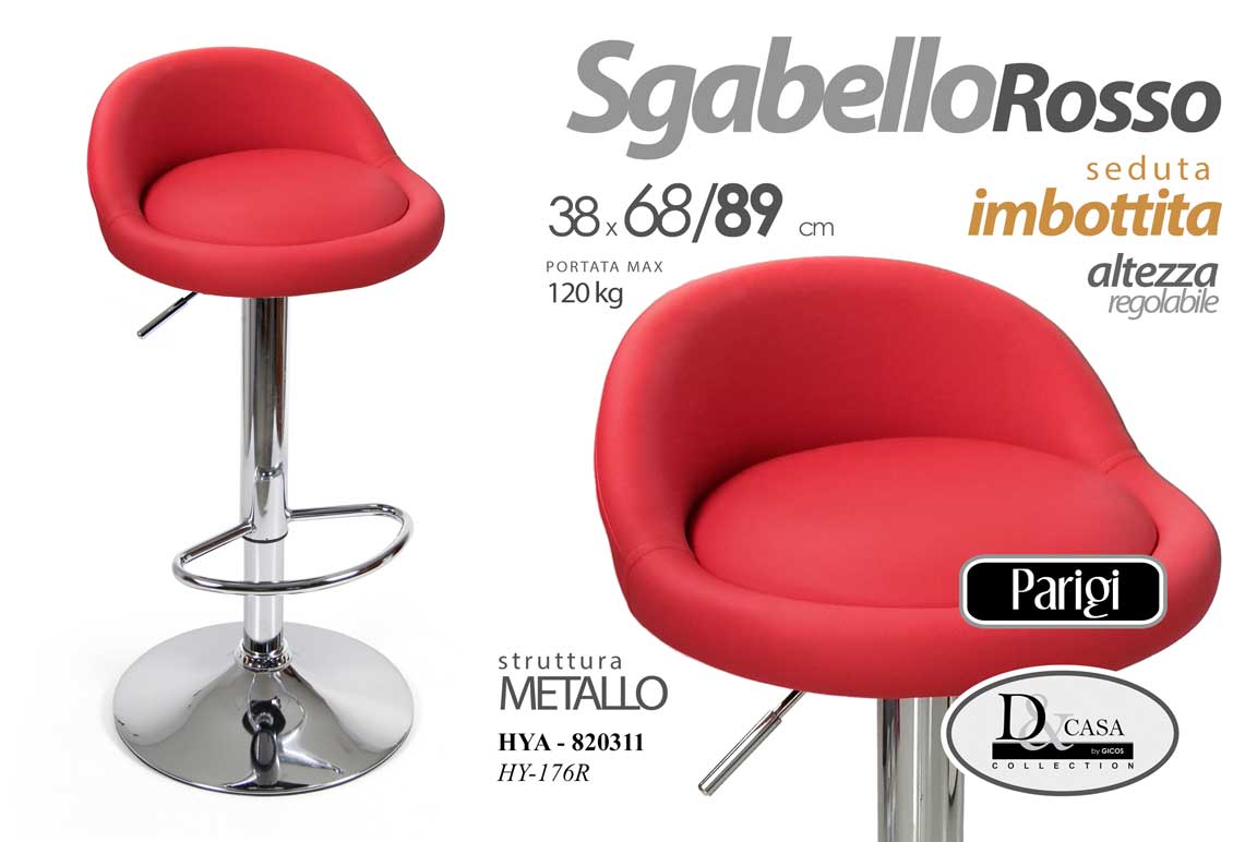 8025569820311 SGABELLO ROBUSTI SEDUTA MORBIDA MODERNO Cucina BAR Regolabile ROSSO max 89cm - immagine 1