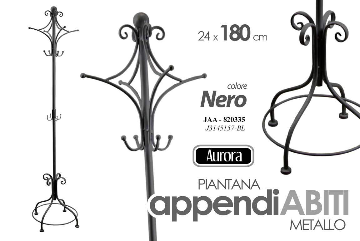 8025569820335 Attaccapanni Appendiabiti Piantana PORTA ABITI Metallo MODERNO NERO 180*24 CM - immagine 1
