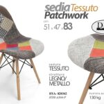 PATCHWORK SEDIA NORDICA TESSUTO TELAIO ACCIAIO BASE LEGNO MAX 130KG 52*47*H83 cm