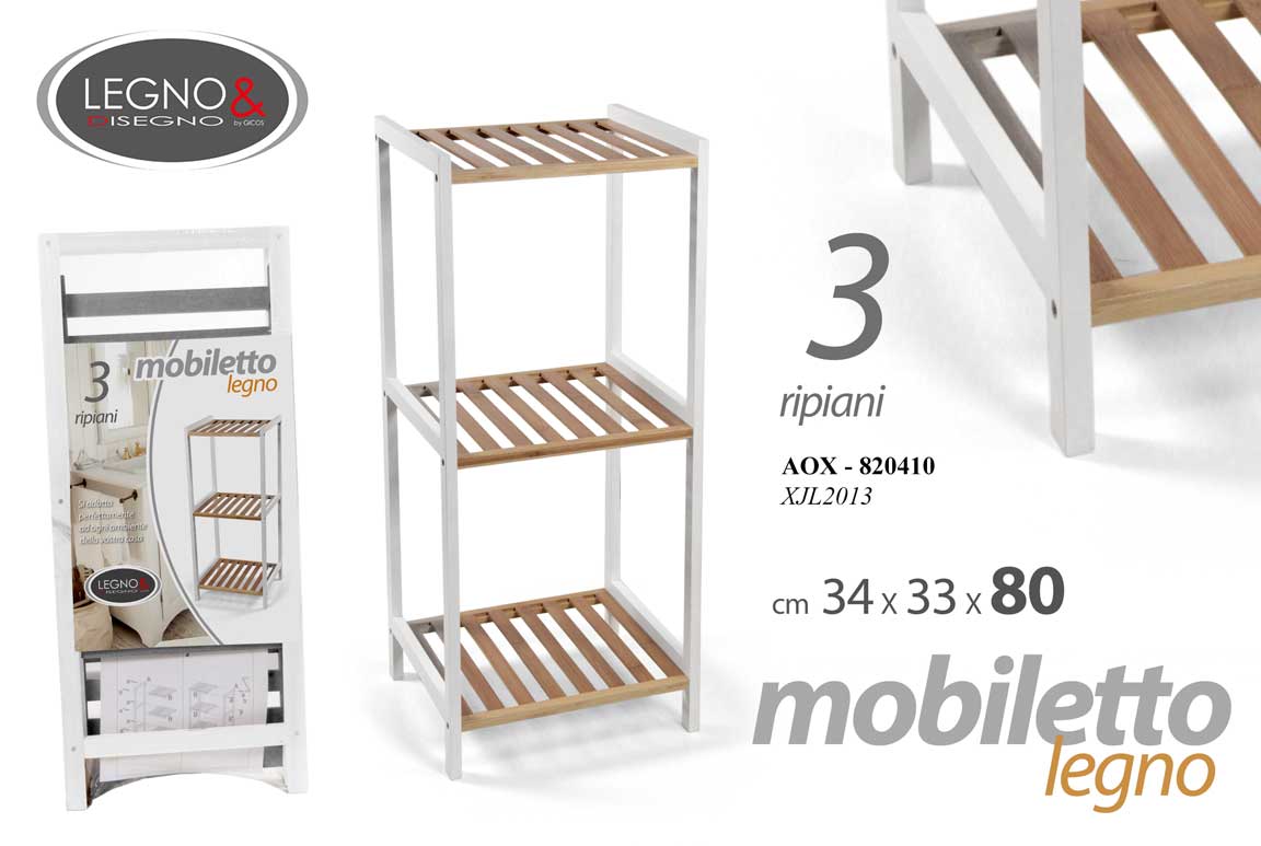 8025569820410 MOBILETTO BAGNO CUCINA SCAFFALE 3 RIPIANI PORTA ASCIUGAMANI OGGETTI 80*34*33 cm - immagine 1