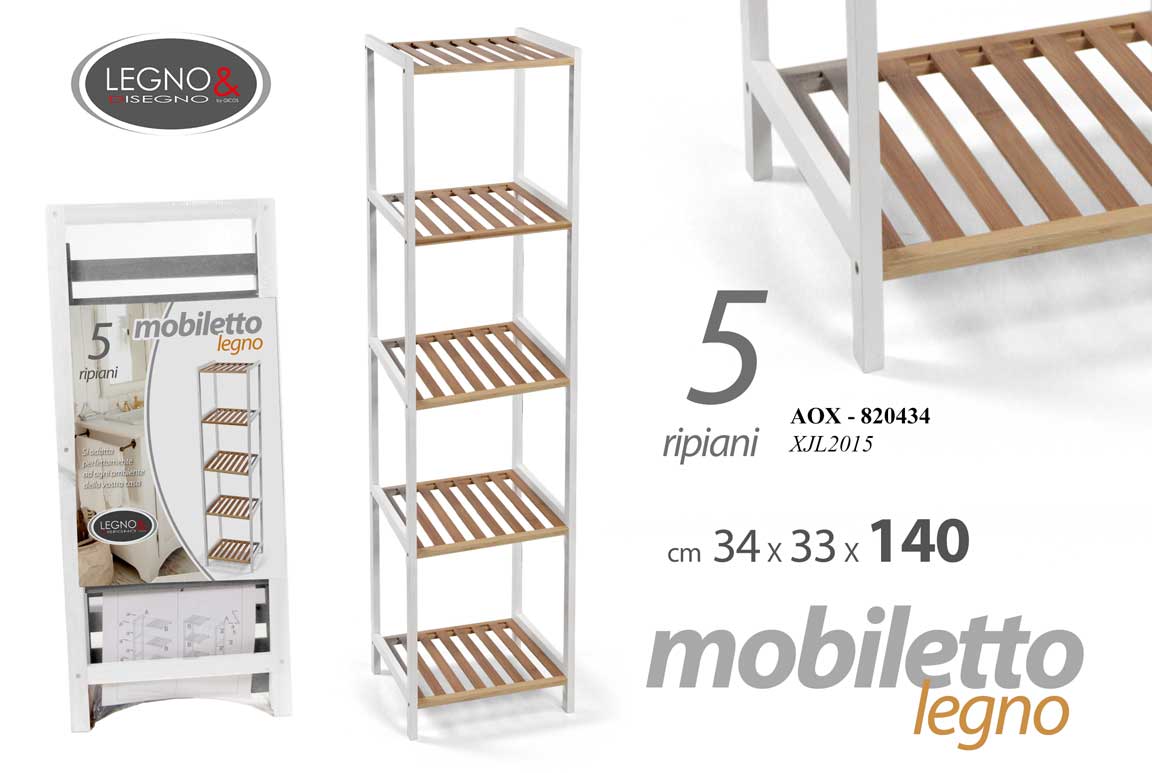 8025569820434 SCAFFALE 5 RIPIANI BAGNO CUCINA PORTA ASCIUGAMANI OGGETTI BIANCO MAR 140*34cm - immagine 1