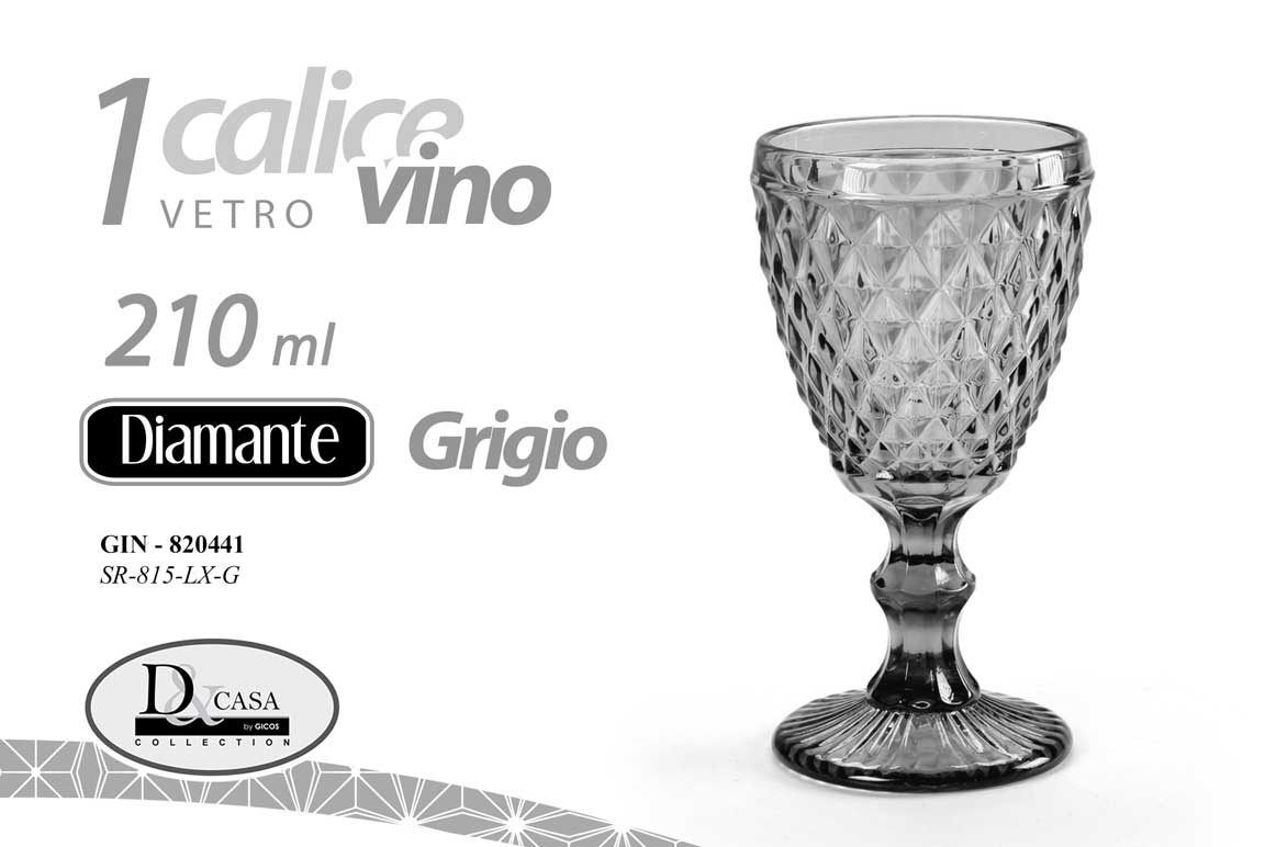 8025569820441 Calice VINO BICCHIERE DA TAVOLA GAMBO Cocktail Acqua Drink DIAMANTE G 16CM 210ML - immagine 1