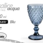 CALICE BICCHIERE DA TAVOLA ACQUA VINO ROSSO BIANCO VETRO DIAMANTE BLU 260 ML
