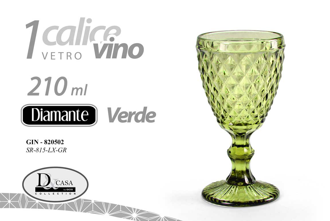 8025569820502 Calice VINO BICCHIERE DA TAVOLA GAMBO Cocktail Acqua Drink DIAMANTE V 16CM 210ML - immagine 1