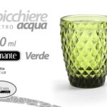 BICCHIERE DA TAVOLA ACQUA VINO ROSSO BIANCO BIBITA VETRO DIAMANTE VERDE 250 ML