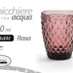 BICCHIERE VETRO ROSA DIAMANTE ACQUA BEVANDE TAVOLA CASA CUCINA 10X8X8CM 250ML
