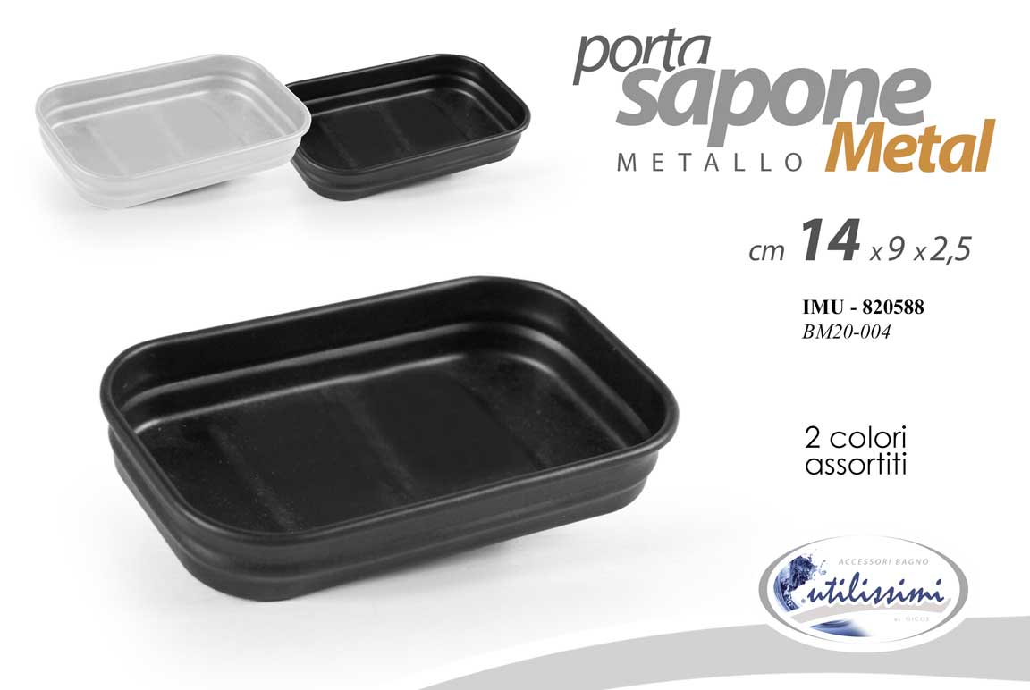 8025569820588 PORTA SAPONETTA SAPONE SOLIDO PIATTO Piattino APPOGGIO BAGNO NERO BIANCO 14*9cm - immagine 1