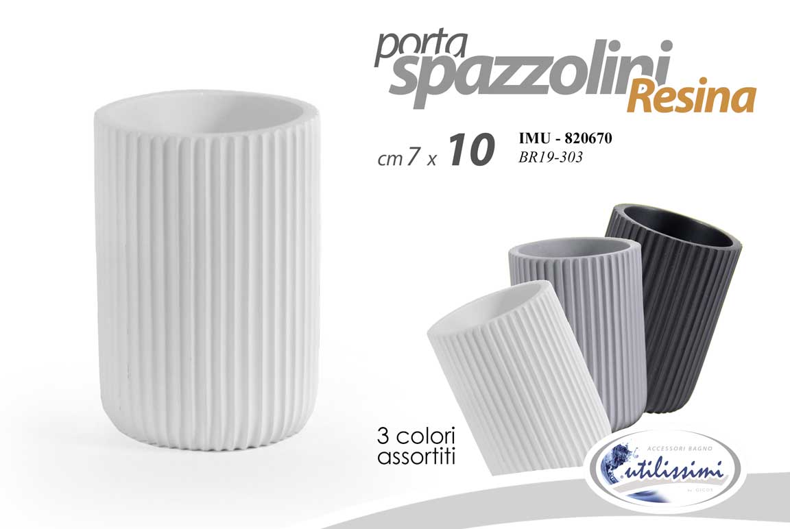 8025569820670 BICCHIERE PORTA SPAZZOLINO APPOGGIO BAGNO PETTINE SPAZZOLA ROTONDO MODERNO 10cm - immagine 1