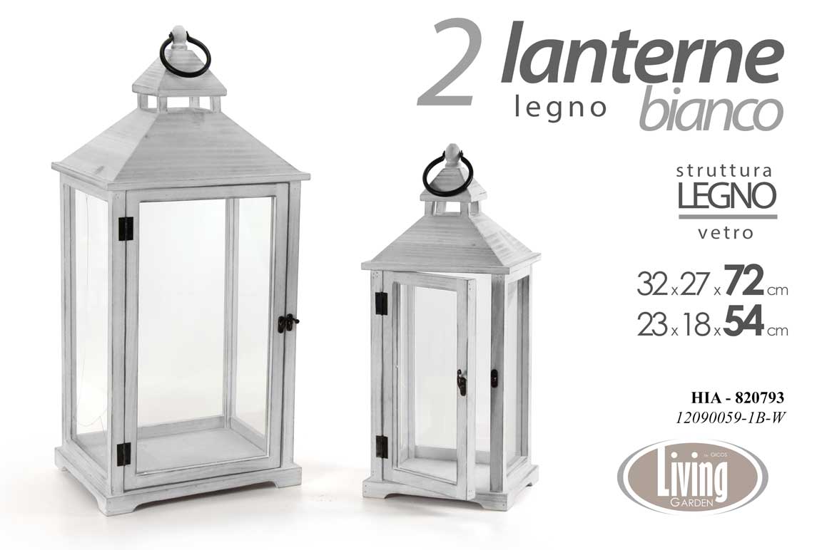 8025569820793 SET 2 LANTERNE PORTACANDELA LANTERNA LEGNO CASA EVENTI GIARDINO VINT 72 e 54 cm - immagine 1