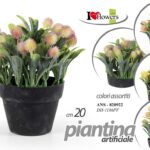 PIANTA PIANTINA FINTA ARTIFICIALE  CON VASO NERO FIORI FIORE DECORAZIONE 20 cm