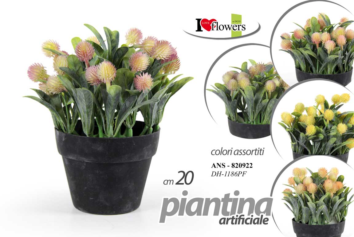 8025569820922 PIANTA PIANTINA FINTA ARTIFICIALE CON VASO NERO FIORI FIORE DECORAZIONE 20 cm - immagine 1