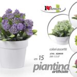 PIANTA  CON VASO PIANTINA FINTA FIORI FINTI ARTIFICIALE BIANCO FIORE h 15 CM