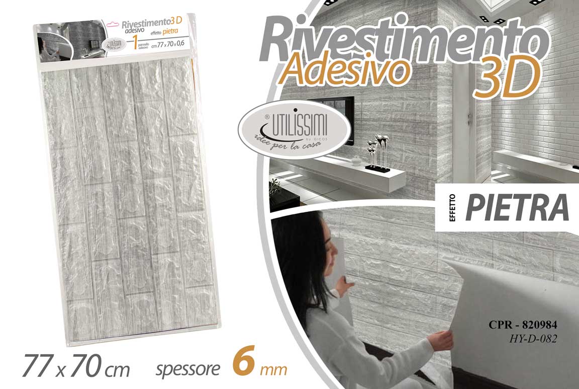 8025569820984 Pannello rivestimento muro effetto pietra grigio adesivo 3d schiuma 77x70 cm - immagine 1