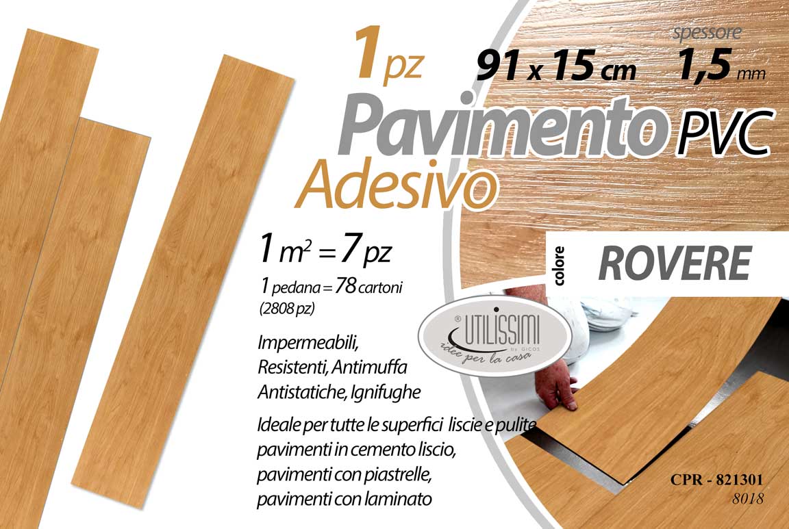 8025569821301 PAVIMENTO PVC Parquet ADESIVO 91*15 CM PIASTRELLE CASA UFFICIO ROVERE MARRONE - immagine 1