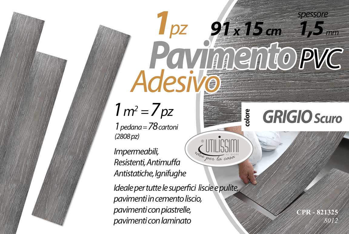 8025569821325 PAVIMENTO PVC Parquet ADESIVO 91*15 CM PIASTRELLE CASA UFFICIO GRIGIO SCURO - immagine 1