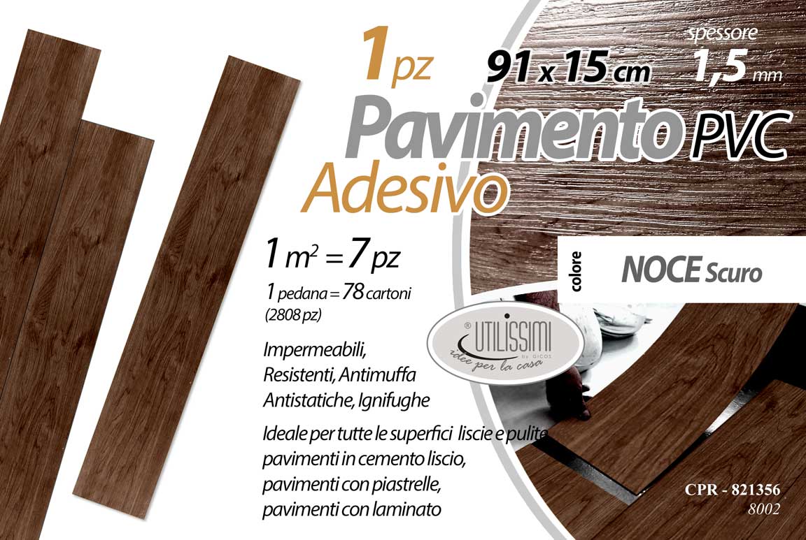 8025569821356 PAVIMENTO PVC Parquet ADESIVO PIASTRELLE CASA UFFICIO NOCE MARRONE SCURO 91*15cm - immagine 1