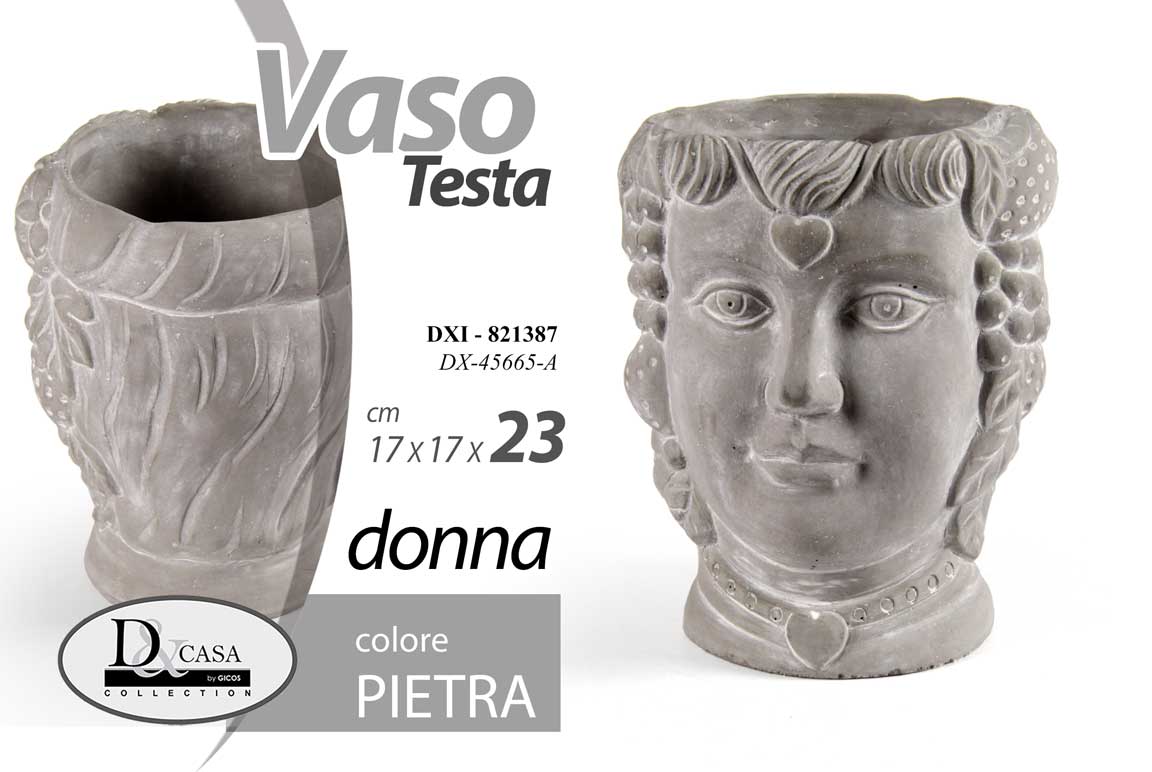8025569821387 VASO TESTA DONNA PORTA PIANTE CACHEPOT FIORI CLASSICO MODERNO COL CEMENTO 23*17 - immagine 1