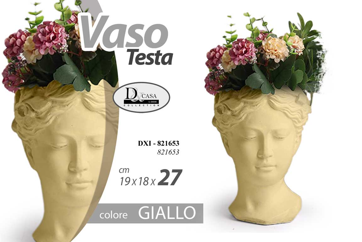 8025569821653 VASO TESTA VISO DONNA PORTA FIORI PIANTE CACHEPOT GIALLO Venere Dea 27 CM - immagine 1