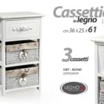 CASSETTIERA BIANCA SLIM SALVASPAZIO 3 CASSETTI CESTE CUORE LEGNO 61*36*28 cm