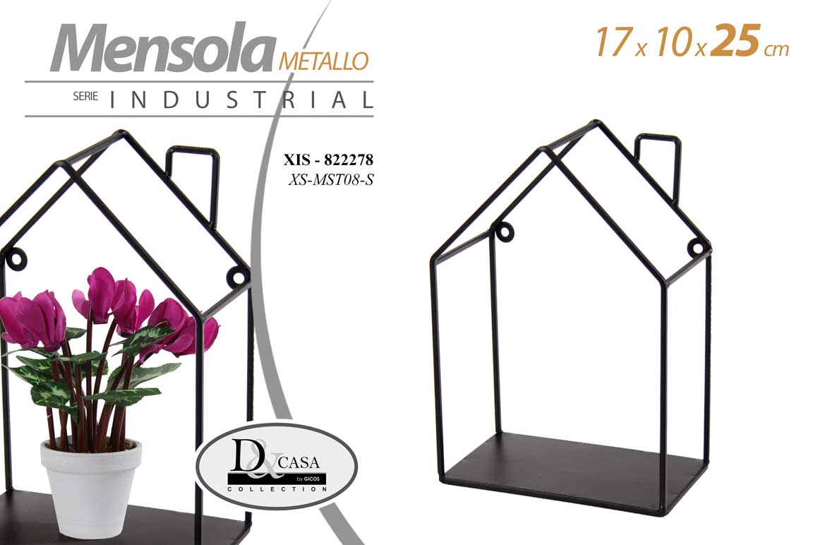 8025569822278 MENSOLA BACHECA CASA PARETE SOSPESA METALLO CLASSICO MODERNO NERO 17*10*25 cm - immagine 1