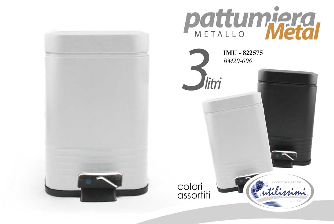 8025569822575 PATTUMIERA A PEDALE BAGNO GETTA CARTE MODERNA METALLO INDUSTRIALE 3 LITRI - immagine 1