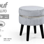 POUF TONDO VELLUTO CIELO POGGIAPIEDI SALOTTO CAMERA CELESTE GAMBE NERO 40*35 CM