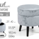 POUF CONTENITORE TONDO VELLUTO CIELO POGGIAPIEDI SALOTTO CAMERA CELESTE 40*37 CM