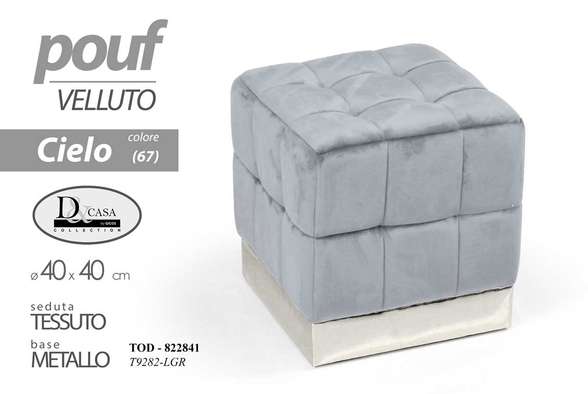 8025569822841 POUF QUADRATO VELLUTO CIELO ELEG POGGIAPIEDI SALOTTO CAMERA DIVANO CELESTE 40*40 - immagine 1
