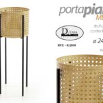 VASO PORTA PIANTA TONDO METALLO VIMINI ALZATA FIORI DESIGN PIANTANA NERO 70*24cm