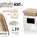 BARATTOLO Vetro BOROSILICATO Contenitore ERMETICO TAPPO LEGNO MODERNO 11 cm