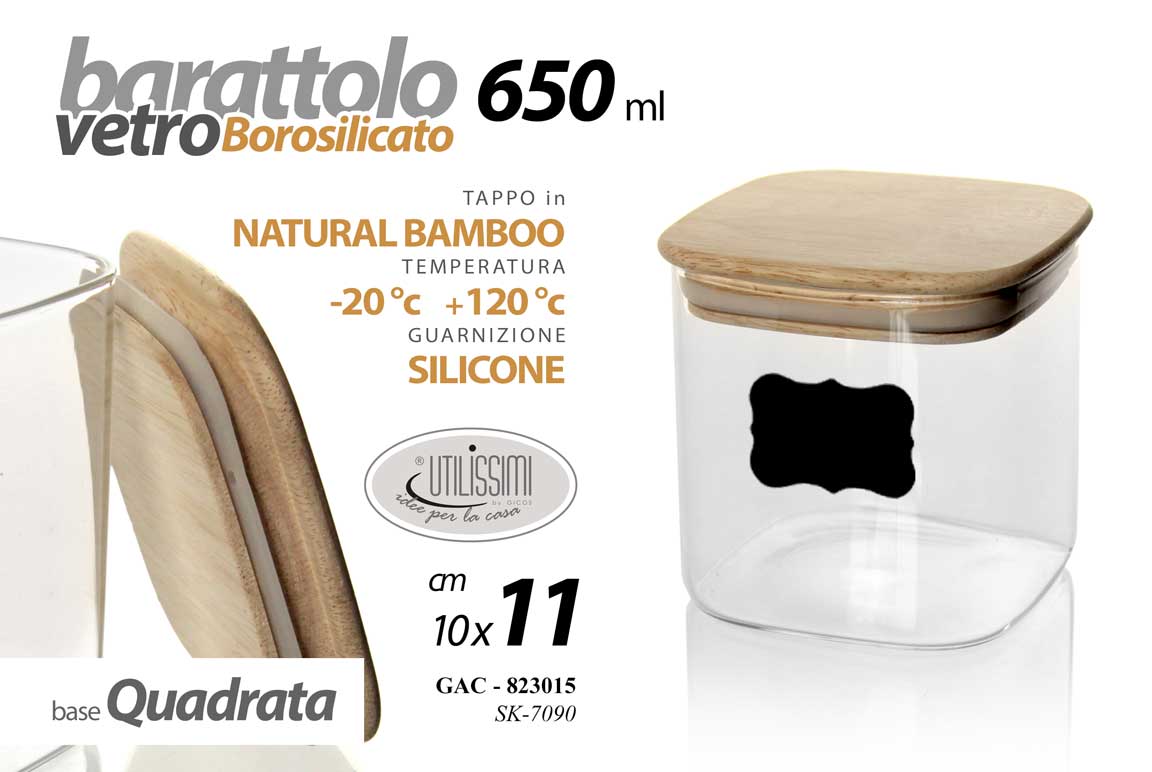 8025569823015 BARATTOLO Vetro BOROSILICATO Contenitore ERMETICO TAPPO LEGNO MODERNO 11 cm - immagine 1